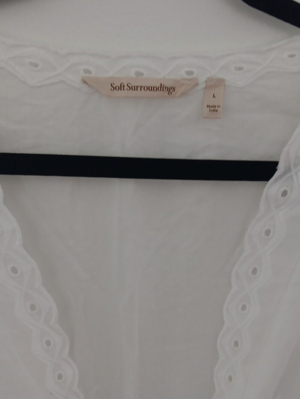 Soft Surroundins White Embroidered Cotton Tunic V Neck Shacket #3876 - Picture 3 of 7